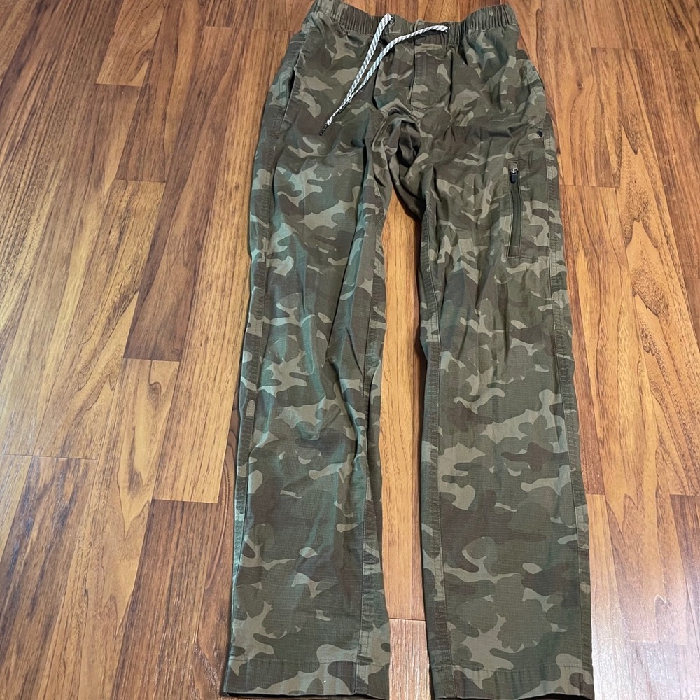 George Mens Small S 28-30 Camo Ripstop Cargo Pants Green Elastic Waist Hiking